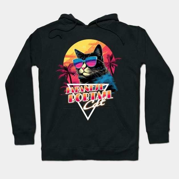 Retro Wave Japanese Bobtail Cat Miami Shirt Hoodie by Miami Neon Designs